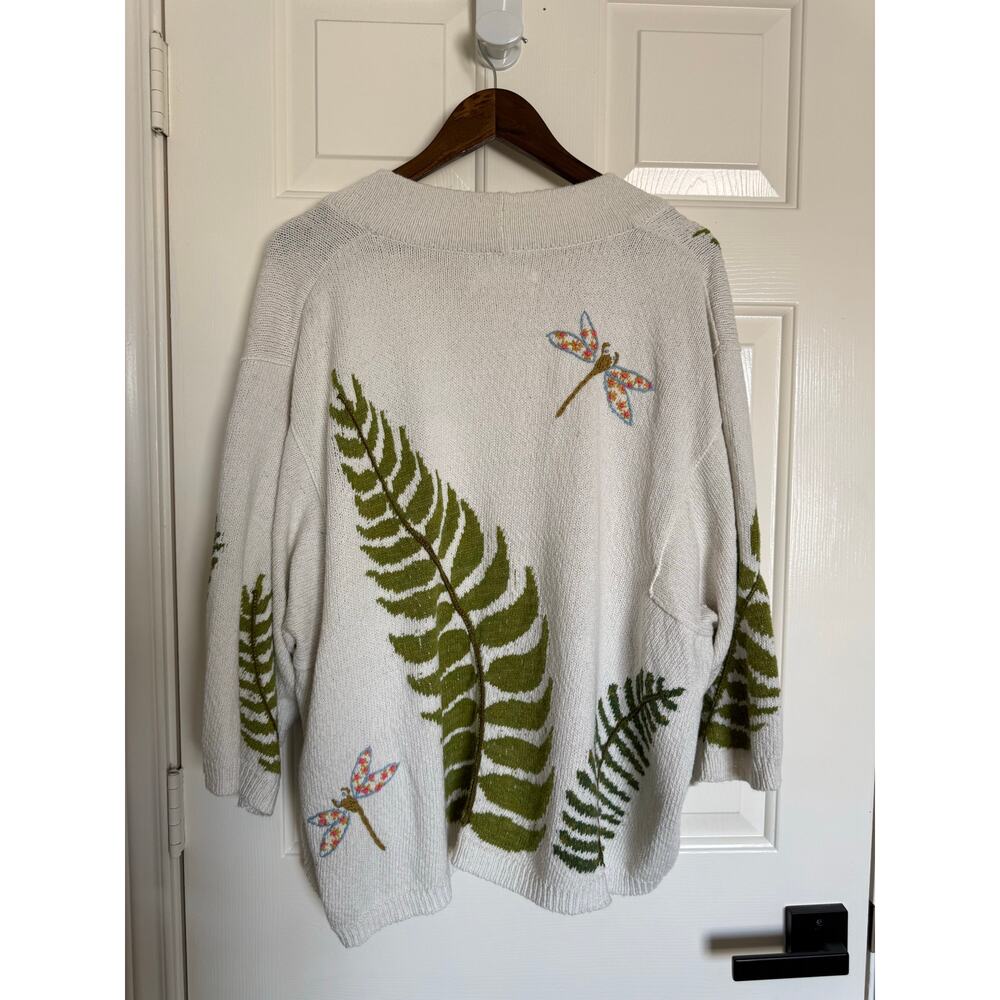 Anthropologie Dragon Fly Fern Slouchy Cotton Blend Kimono Cardigan Cream M/L - Picture 10 of 12